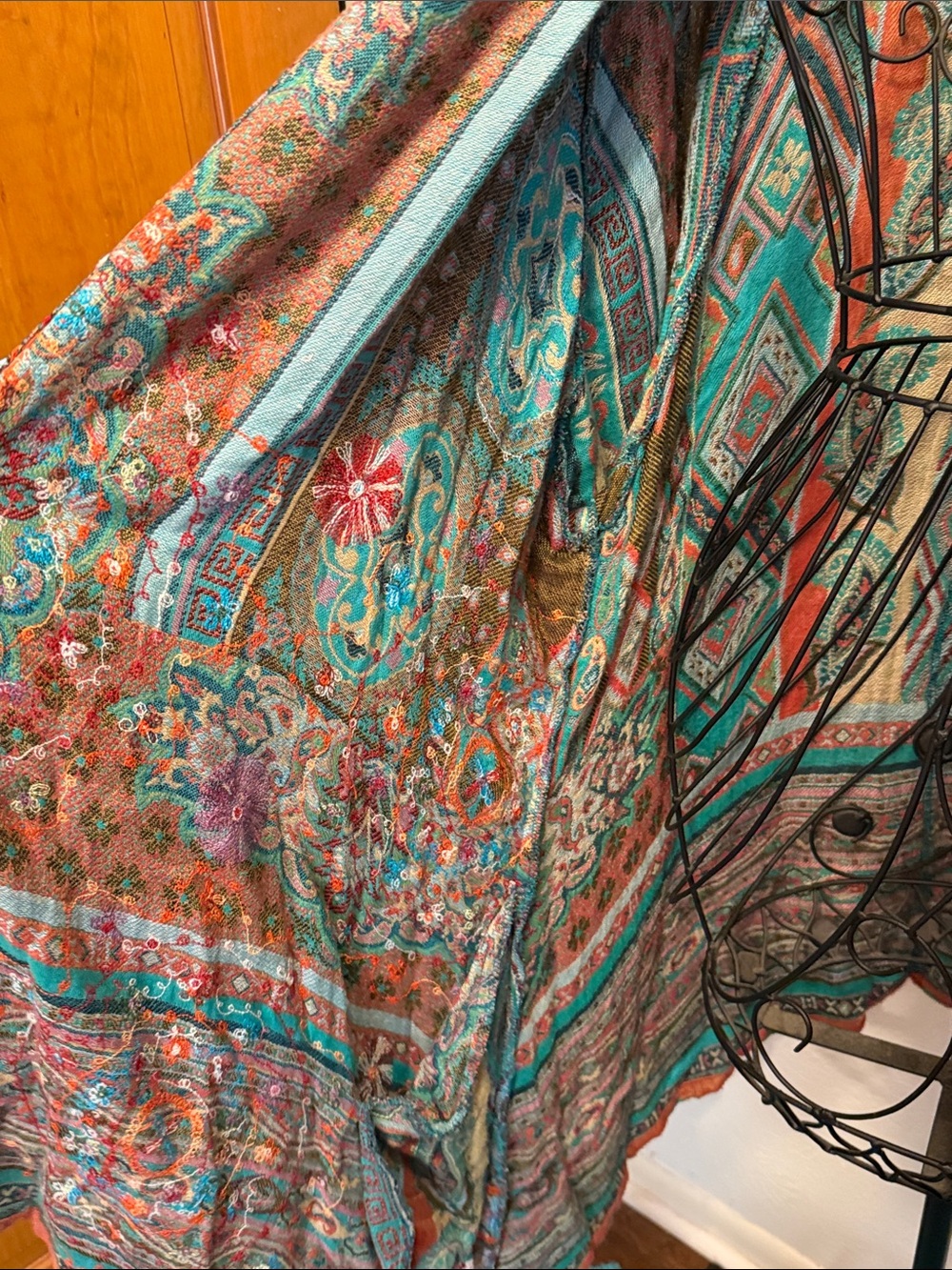 ๐๐๐BOGOHO๐๐๐Anu Boho Paisley Open-Front Cardigan in Teal & Rust-Large - Picture 12 of 12